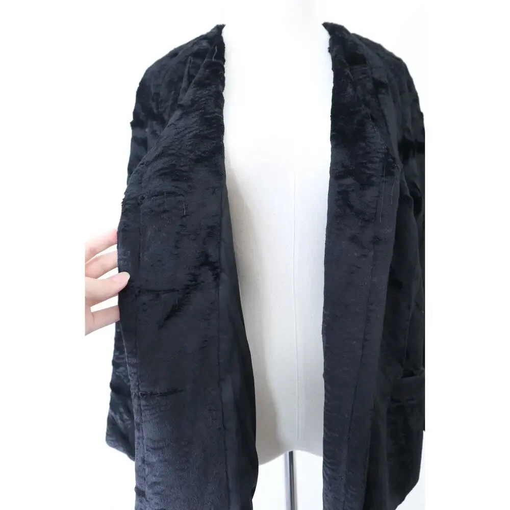 Vintage 1960s Styled By Winter Size L Faux Fur Teddy Coat Double Breasted Black